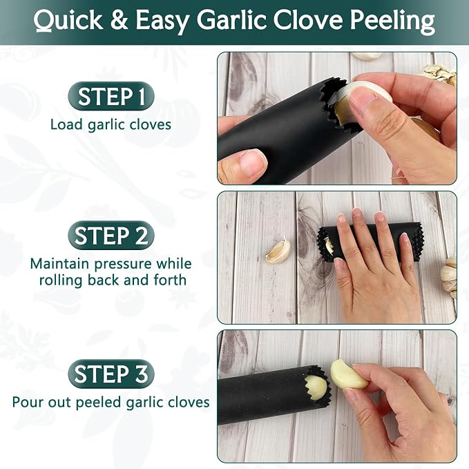 2 Pack Silicone Garlic Peelers, Easy Roll Garlic Skin Remover Tube for Kitchen Cooking, Black and Orange