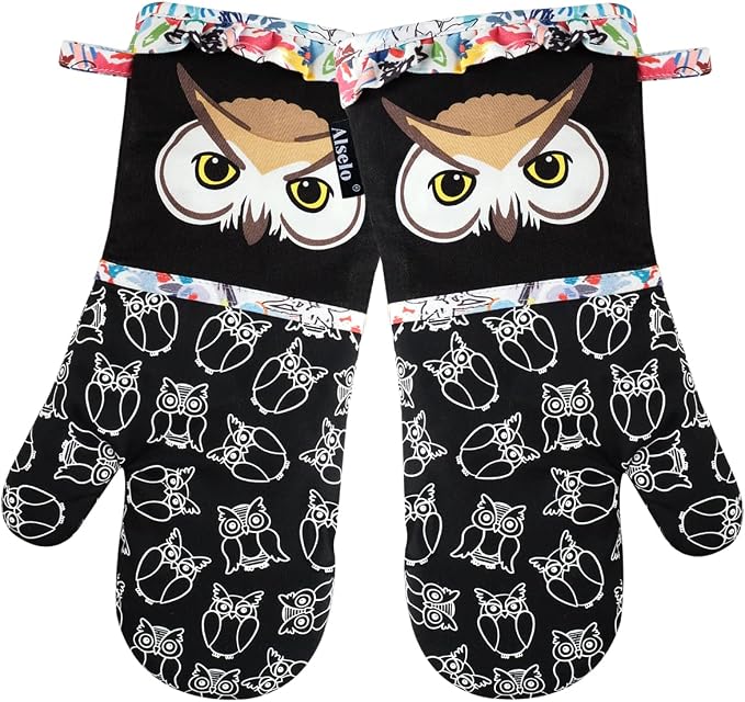 Alselo Oven Mitts, 7"x13.5", 1 Pair | Silicone, Printed, Kitchen Mittens