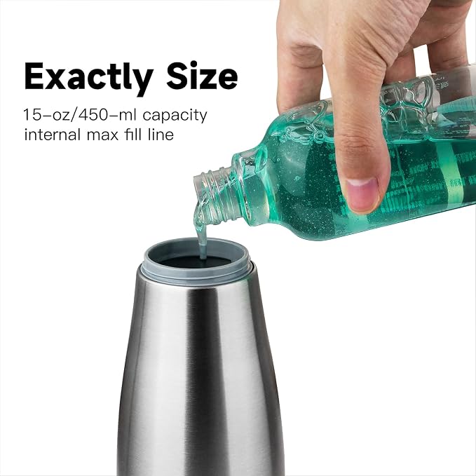 AIKE 15oz Liquid Soap Dispenser for Dish and Hand Soap Stainless Finish | Easy Push Durable Pump, No-Slip Base with Clear Liquid Window, Easy Refill Wide Opening, for Kitchen Sink and Bathroom