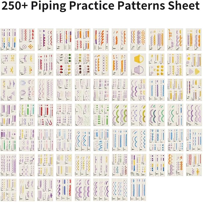 Piping Tips Practice Board Guide Paper Sheets 250+ Cake Decorating Tips Techniques Tutorial Patterns 74 Sheets/Set | Piping Tips Practice Board Guide Paper Sheets 250+ Cake Decorating Tips Techniques Tutorial Patterns 74 Sheets/Set