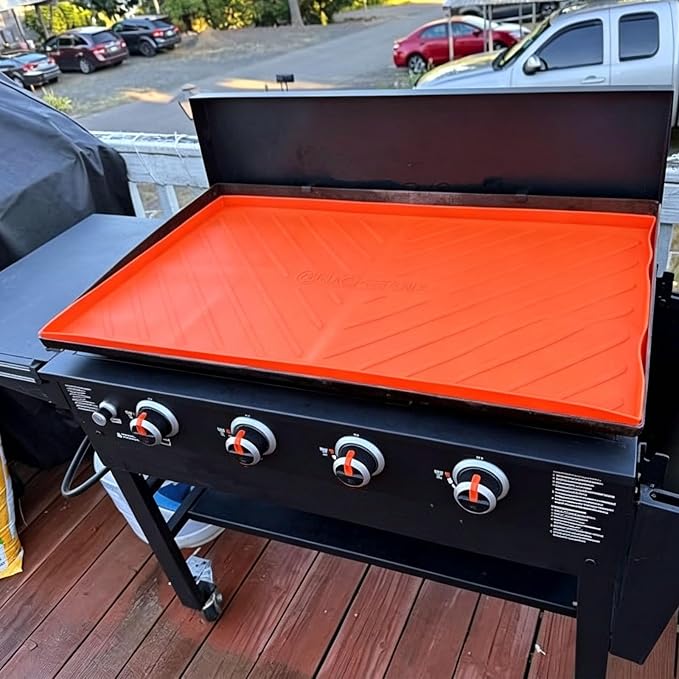 Caketime 36 Inch Silicone Mat for Blackstone Griddle Accessories Grill Top Cover Protector Waterproof Heat Resistant Durable Heavy Duty Cooking Baking BBQ Outdoor Tool Orange Father Dad Men Gifts