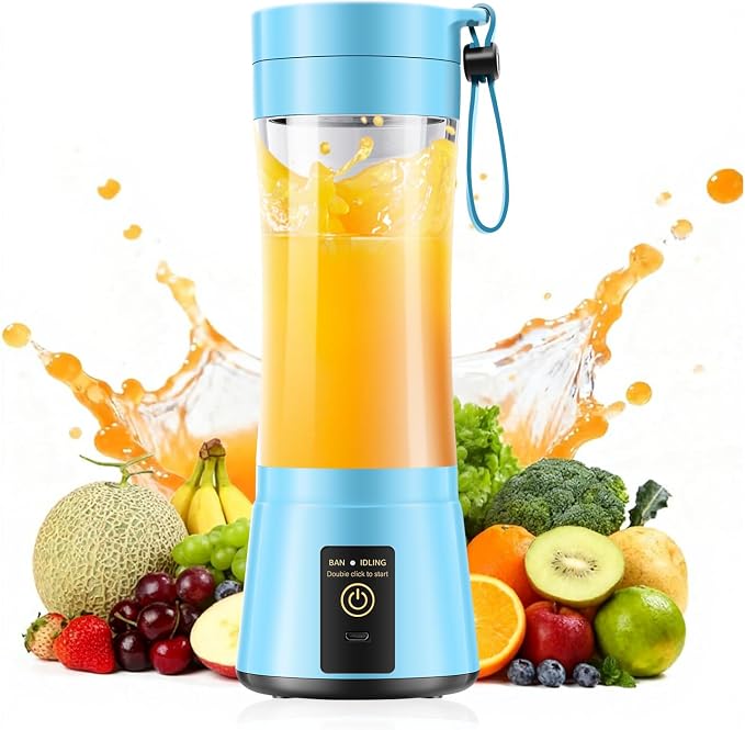 Travel Personal Size Smoothies Blender - 380Ml Mini Portable Blender | Powerful Blending & Traveling Juice Cup, BPA Free, 6 Blades Convenient to Make Shakes Juice in Travel/Gym/Picnic
