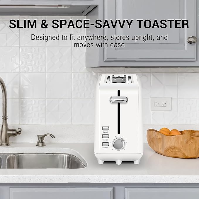 SEEDEEM Stainless Steel Toaster 2 Slice Slim, 10" Long Slot, 6 Shade, White