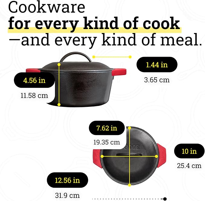 Lodge Cast Iron Dutch Oven 5 Quart - Loop Handle Cooking Vessel - Even Heat Retention - Oven-Safe, Versatile Pot - Handle Holders Included