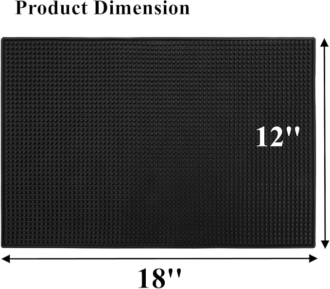 Tebery 2 Pack Black Bar Mat, 18" x 12" Rubber Dish Drying Mat for Countertop, Non Slip Cocktail Service Spill Mats for Bartending, Coffee Bar Mats Accessories for Home Kitchen