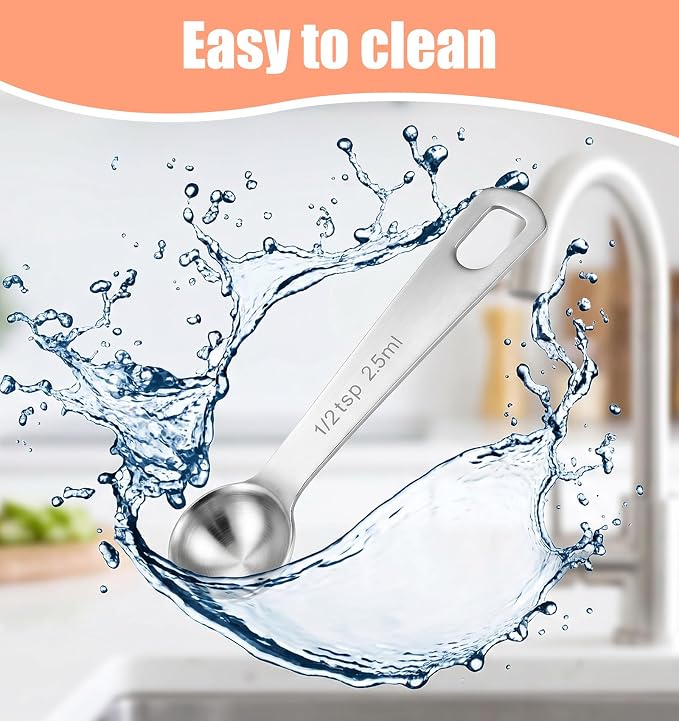 6 PCS 1/2 Teaspoon Measuring Spoon, 2.5ml Measurement for Cooking | 1/2 Teaspoon Scoop, Stainless Steel, Short Handle, For Cooking, For Baking, Silver, 4.53×0.98 Inches