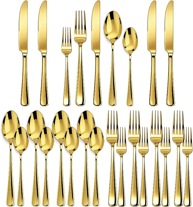 20 Piece Stainless Steel Flatware Set,Silverware Set for 4,include Forks,Knives,Spoons.Cutlery Utensil Set for Home,Kitchen,Party,Buffet,Banquet,Catering (Gold)