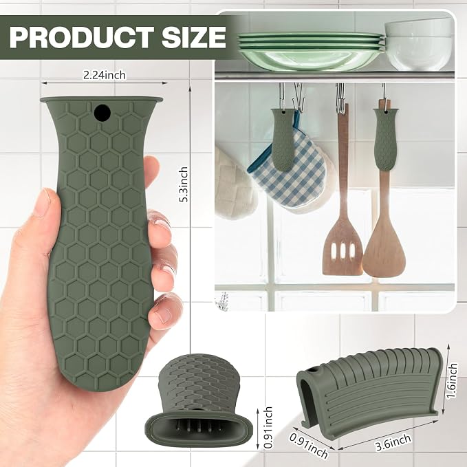 Patelai 8 Pcs Silicone Pot Holders Cast Iron Handle Cover Heat Resistant Pot Handle Covers Potholder Non Slip Reusable Pan Sleeve for Frying Pan Kitchen Supplies(Dark Color)