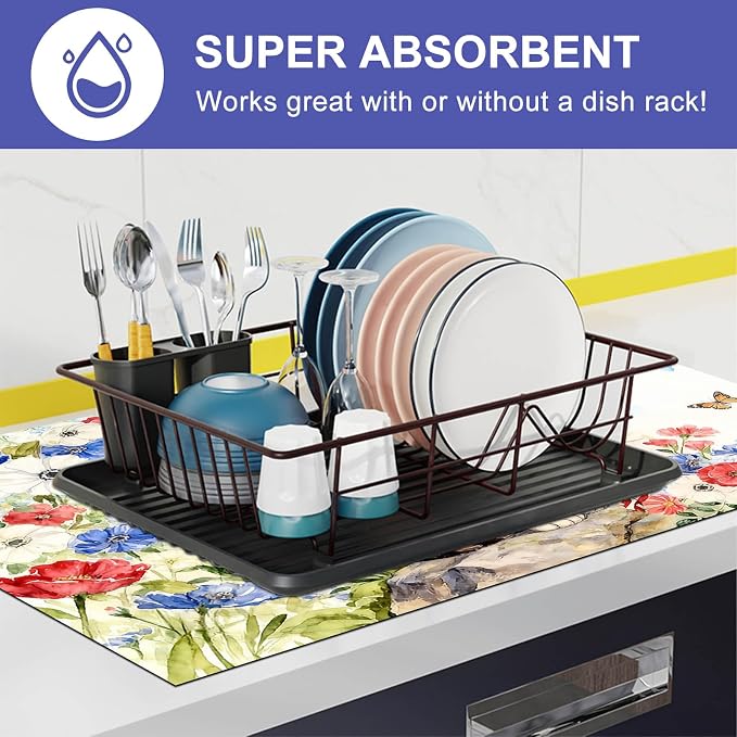 HOMETITUTE Spring Stove Top Cover 28x20 Cat Floral Watercolor Heat Resistant