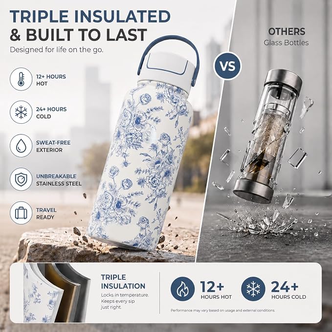 32 oz Ceramic Lined Tea Infuser Travel Tumbler, Micro-Mesh Stainless Steel Infuser, Pure Taste Ceramic Interior, Triple Insulated 12hr Hot Cold, Dual Sip & Straw Lid, Scratch-Resistant