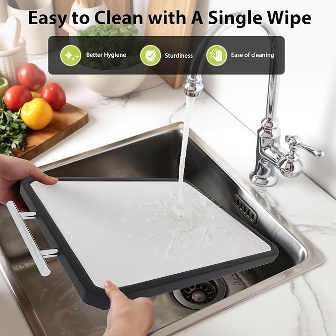Titanium Cutting Boards for Kitchen, Large 16x11 Inch Pure Titanium and Wheat Straw PP Double Sided Chopping Board, Dishwasher Safe, Easy to Clean
