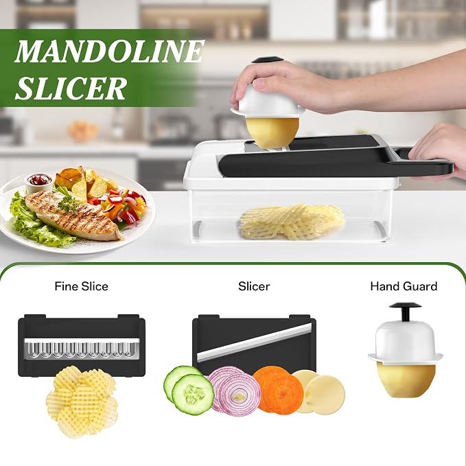 HomeHacks Vegetable Chopper Vegetable Cutter, 15 in 1 Kitchen Gadget, Dicer, Slicer, Onion Cutter, Salad, Cheese Grater & Egg Separator - Multi-Functional Veggie Chopper Lid with Handle (White)