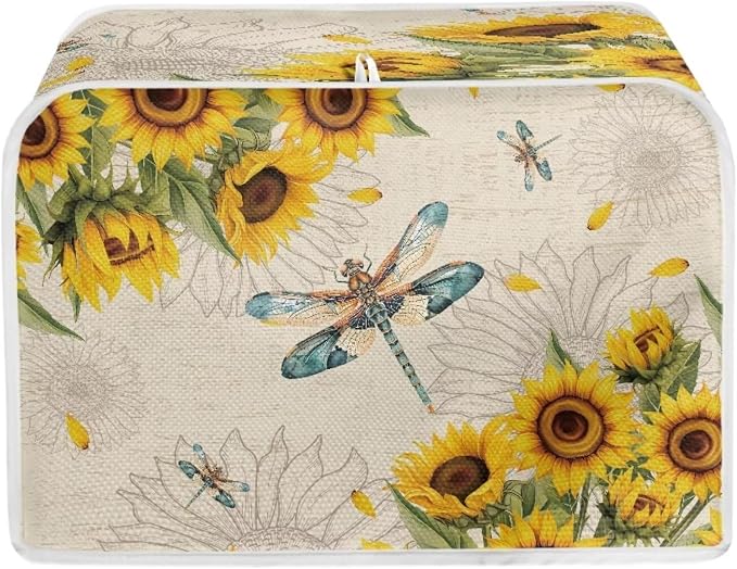 Dragonfly Sunflower Print Toaster Cover - Dustproof & Waterproof 2 Slice Small Appliance Cover