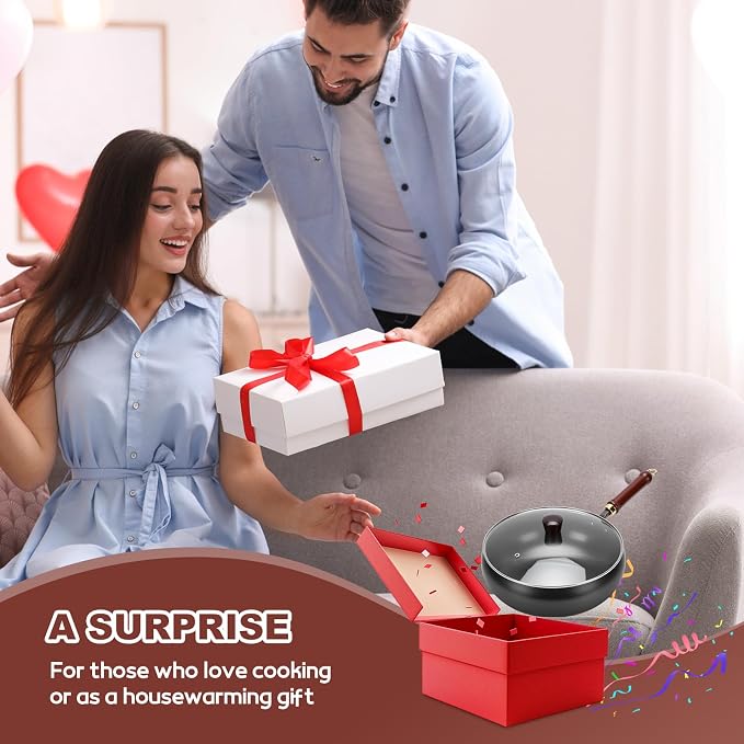 Gugxiom Suntuup Japanese Iron Pan, 28cm Cast Iron Wok, with Spatula, 2 Covers to Choose From, for Pots On Electric Stoves/Induction Cookers/Gas Stoves (Glass lid)