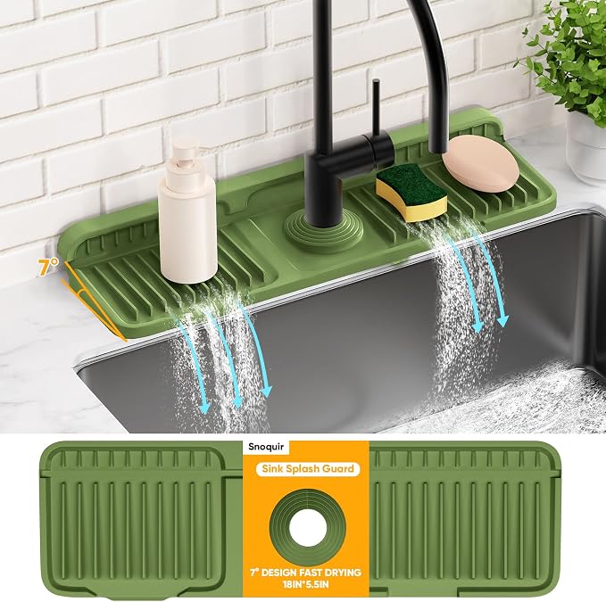 17.7'' Faucet Mat for Kitchen Sink Splash Guard[7° Slope Fast Self-draining][Snap Lock Fit] Folding Kitchen Sink Faucet Mat Splash Guard Kitchen Sink Area Water Splash Guard Behind Faucet Draining Mat