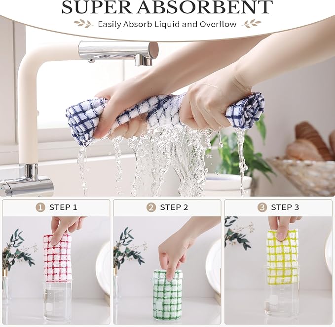 Homaxy 8 Pack Terry Kitchen Dish Cloths, 12"x12", Blue/Yellow/Red/Green | Super Soft and Absorbent Dish Rags, Quick Drying Reusable Dish Towels for Washing Dishes