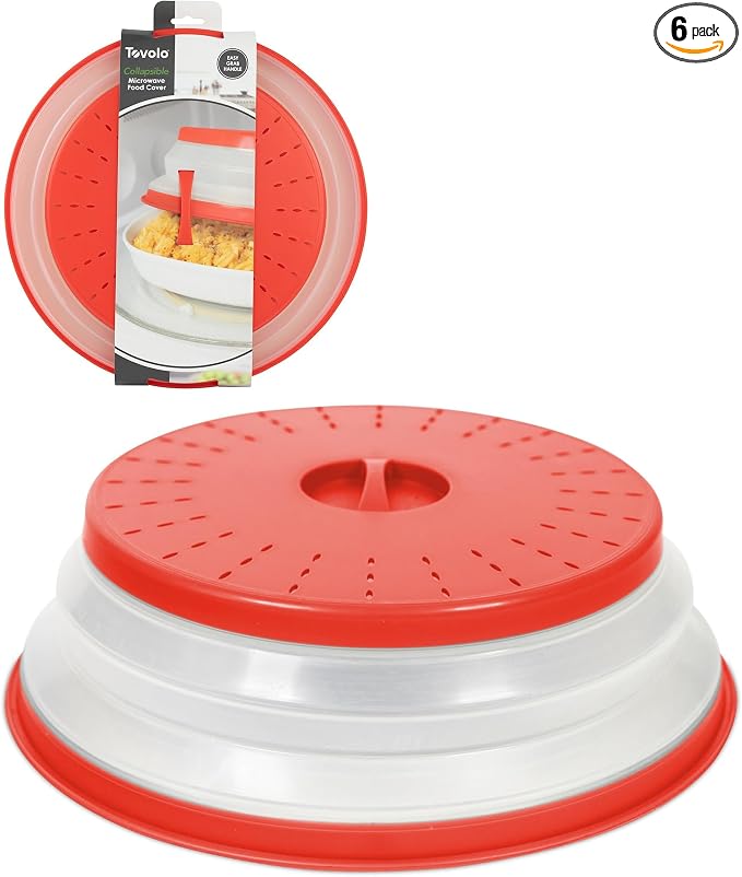 Tovolo Microwave Splatter Cover for Food,Large (Candy Red Apple)-Collapsible&Vented Silicone Splatter Guard Lid-Microwave Plate&Dish Cover with Handle-BPA-Free Kitchen Gadget for Meal Prep (Pack of 6)