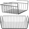 Tebery 2 Pack Black Under Shelf Wire Basket, Hanging Storage Baskets Under Cabinet Add-on Storage Racks, Slide-in Baskets Organizer for Kitchen Pantry Desk Bookshelf