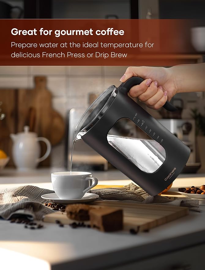 INTASTING Electric Tea Kettle with Infuser, 1℉ Temperature Control, 1 Liter | 1200W Fast Heating, BPA-Free Glass, Easy to Clean, Keep-warm, Auto shut-off, Dark Gray