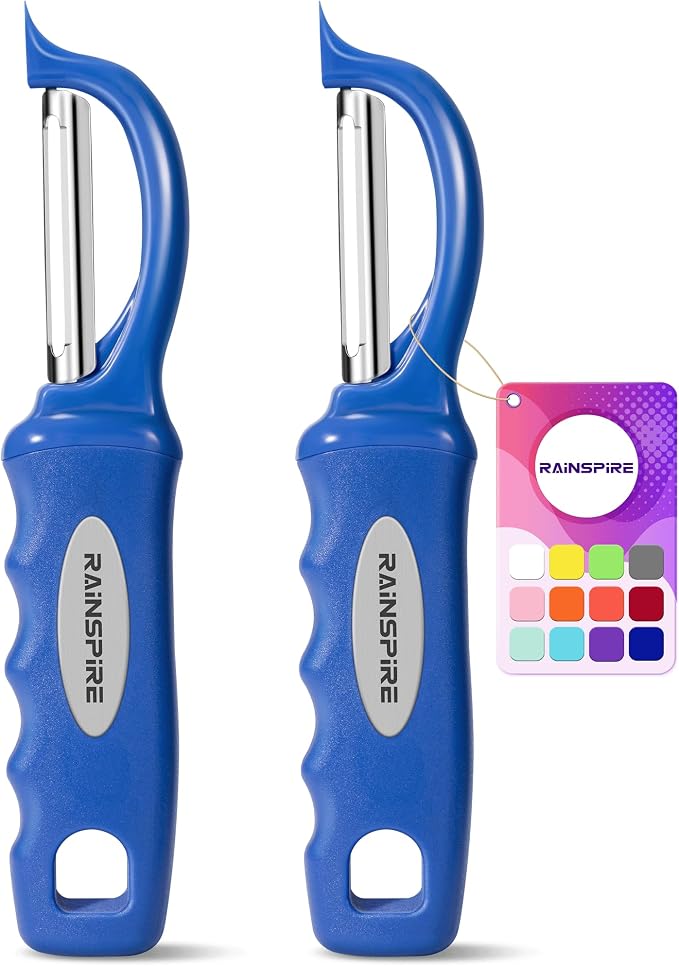 Rainspire Vegetable Peeler Potato Peelers for Kitchen, Sharp Stainless Steel Blades Veggie, Comfortable Handle Fruit Peeler, Carrot Peeler Apple Peeler Dishwasher Safe, Dark Blue, 2-Pack