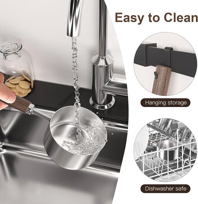 Dog-Cat Food Scoop Measuring-Cup - 3/4 Cup (6 Oz),304 stainless steels,Black walnut long handle