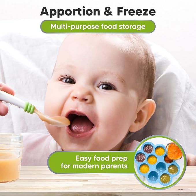 KeaBabies Silicone Food Freezer Trays with Lid, 2oz x 10 Pods (Misty Blue) | Baby Food Storage Containers, Easy Puree Meal Prep, Breast Milk Silicone Freezer Molds, Dishwasher, Microwave Safe, BPA-Free