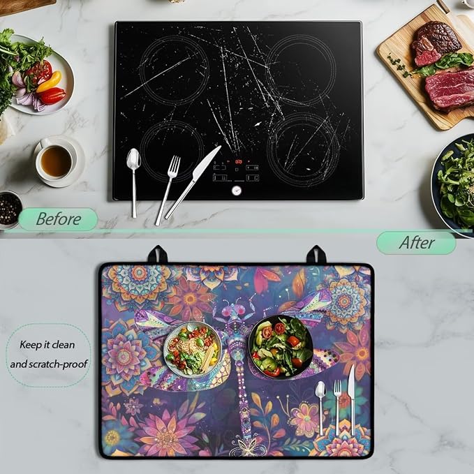 Boho Mandala Dragonfly Print Stove Top Covers for Electric Stove Stain Resistant Cooktop Cover 29.18 x 20.96 inch Stovetop Protector Pad Coffee Machine Mat for Flat RV Range