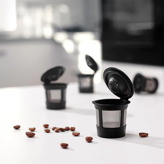 4 Black Reusable K Cups for Keurig Coffee Makers - Compatible with K-Express, K-Elite, K-Select, K-Classic, K-Mini, K-Compact (Pack of 2)