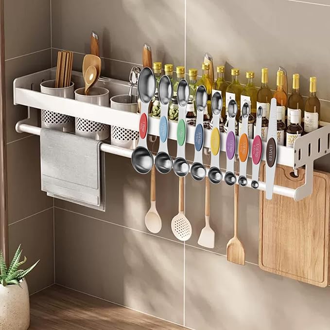 Aovchei 9 PCS MultiColor Magnetic Measuring Spoons Set | Dual Sided, Stainless Steel Small Tablespoon, Teaspoons, Fits in Spice Jars, for Dry and Liquid
