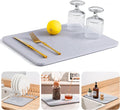 Super Absorbent Stone Drying Mat for Kitchen Counter, Fast-Drying Diatomaceous Earth Dish Drying Mats, Versatile Stone Drying Tray for Cups Dishes Bottles, Mist Gray