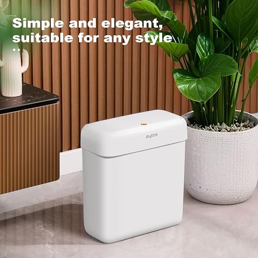 JOYBOS 2 Pack Bathroom Trash Can with Lid, 3 Gal/12 L & 2.7 Gal/10L Garbage Can with Pop-Up Lid,Small Spaces Plastic Trash Can, Slim Trash Bin Waste Basket for Bathroom,Rv, Office, White