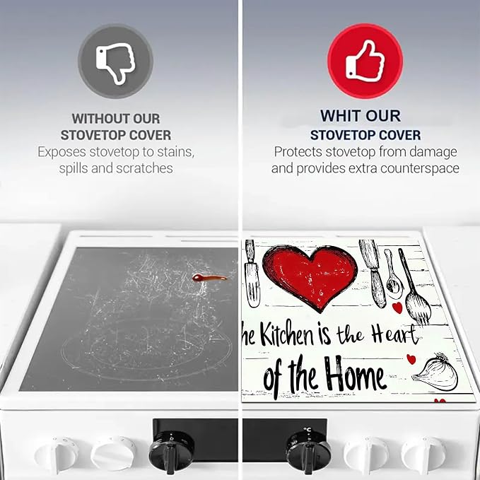 HOMETITUTE Heart Stove Top Cover 28x20 Rustic Diatomite Heat Resistant Mat
