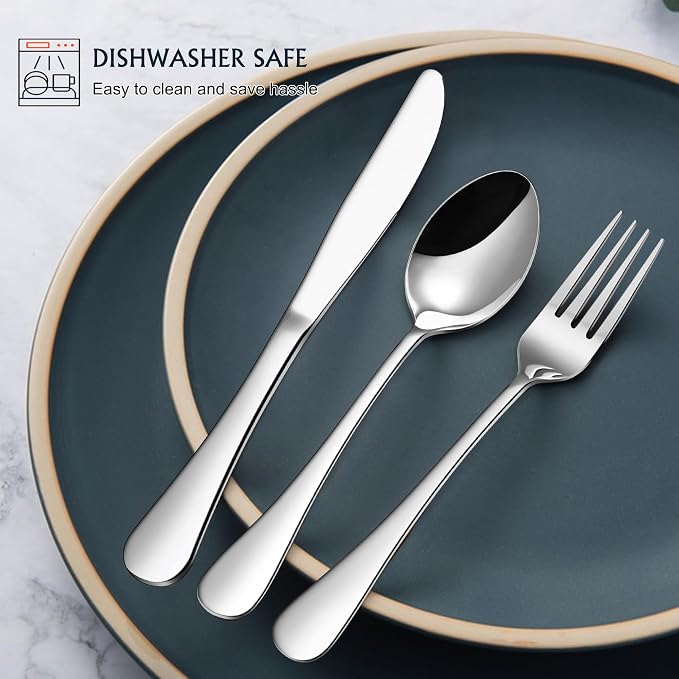 E-far Forks Spoons and Knives Set for 4, 12 Pieces Stainless Steel Silverware Set, Food Grade Flatware Cutlery Set for Home Kitchen Restaurant, Mirror Finish, Dishwasher Safe