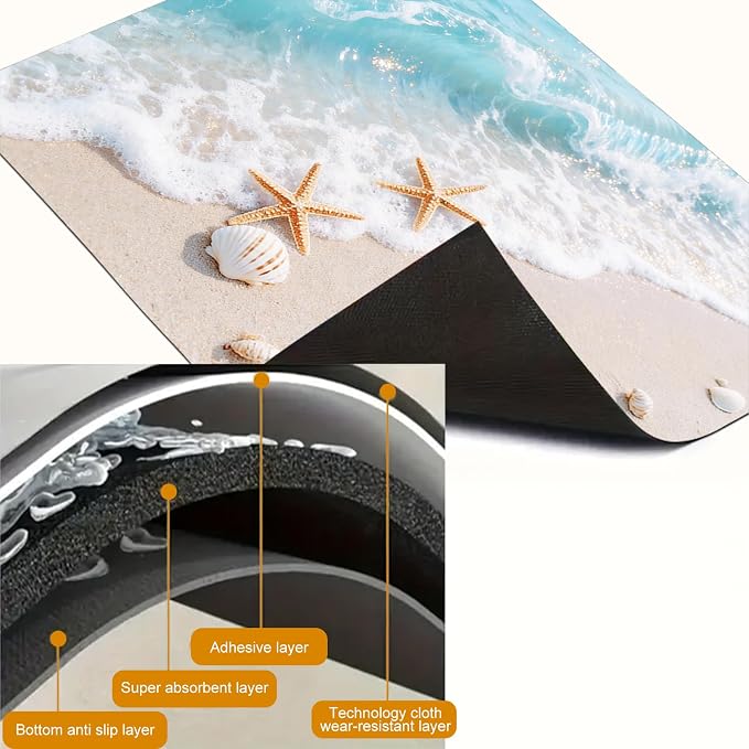 HOMETITUTE Summer Stove Top Covers for Electric Stove 28x20 Inches Coastal Seashell Artwork Heat Resistant Glass Cooktop Protector Pad Decorative Stovetop Cover for Kitchen Coffee Bar Decor