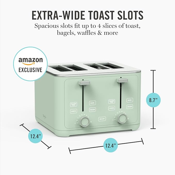 Martha Stewart 4-Slice Toaster, 3 Presets & 10 Shade Settings, Honeydew | Gluten-Free, Bagels, Extra-Wide Self Centering Slots, Waffles & Artisan Bread, Shade Memory, Cord Wrap & Removable Crumb Tray