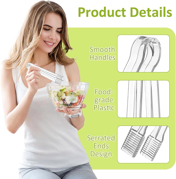 12 PCS Plastic Tongs, Plastic Tongs for Serving Food, 6.3 Inches Clear | Disposable Tongs, Mini Tongs, Kitchen Small Serving Utensil Tongs for Party Ice Catering Buffet Bakery Salad