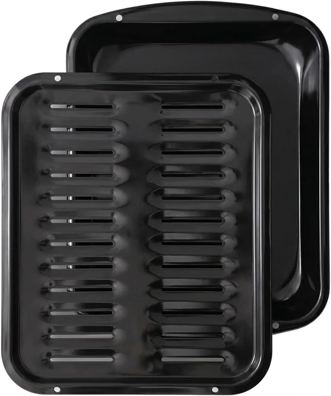 Broiler Pan for Oven Nonstick 16.75” x 13” Porcelain Nonstick Coated - Broiling Pan for Oven Withstands Heat up to 550° F - Heavy Duty Broil Pans and Rack Circulates Heat and Drains Fat (Black)