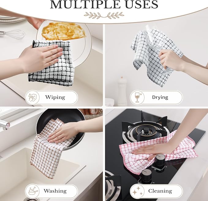 Homaxy 8 Pack Terry Kitchen Dish Cloths, 12"x12", Black/Grey/Pink/Brown | Super Soft and Absorbent Dish Rags, Quick Drying Reusable Dish Towels for Washing Dishes
