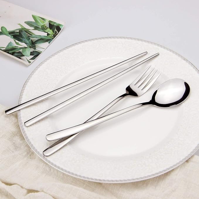 IQCWOOD Stainless Steel Chopsticks Forks and Spoons Flatware Set of 3 | 3 Pairs Metal Chopsticks Forks and Spoons, Silverware Korean Utensil Set, Korean Dinnerware, Cutlery Set for Home