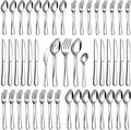 PHILIPALA 45 Piece Silverware Set with Serving Utensils, Stainless Steel Flatware Set for 8 Food Grade Novelty Flatware Cutlery Utensil Set Include Knife Fork Spoon Mirror Polished Dishwasher Safe