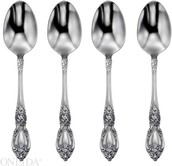 Oneida Wordsworth Dinner Spoons Silverware Set for 4, Flatware | 18/0 stainless steel, mirror finish | dishwasher safe | great for soup or everyday dining, cutlery set