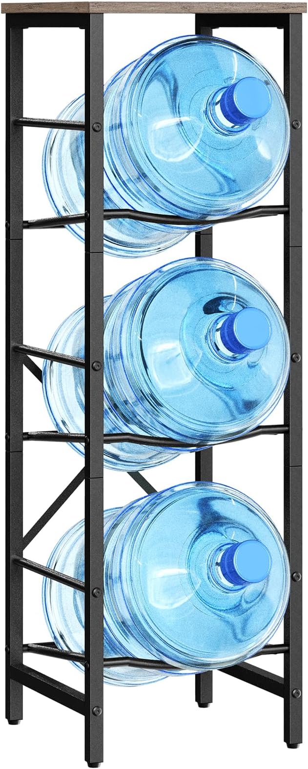 HOOBRO Water Jug Rack, Water Bottle Holder, 5 Gallon Water Jug Rack, 3-Tier Water Cooler Storage Rack, Water Dispenser Stand, for Kitchen, Living Room, Office, Greige and Black BG01ST01