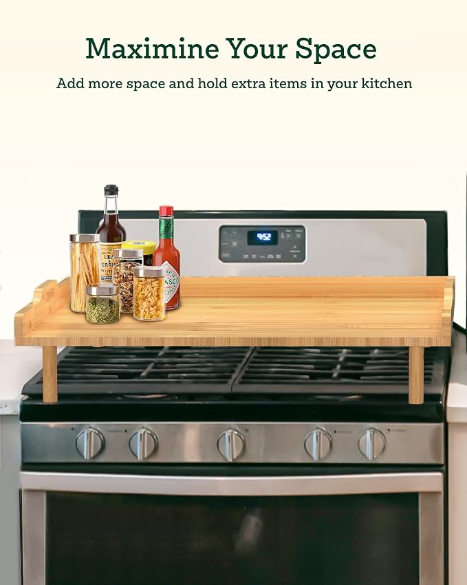 Bamboo Stove Top Cover for Electric Stove & Gas Burners - 29" x 22" Extra Large Noodle Board Stove Cover with Adjustable Legs & Handles - Multi-Use Stove Cover Cutting Board, Sink Cover, RV Accessory