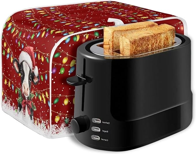 Christmas Cow Print Toaster Cover 2 Slice Bread Toaster Oven Dustproof Cover, Waterproof Kitchen Small Appliance Cover Table Home Kitchen Xmas Decor