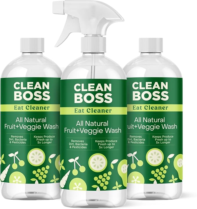 CleanBoss - Eat Cleaner, 12 oz (3 Pack) with one Trigger - Keeps Produce Fresh, Vegan, Gluten Free | Removes Harmful Residue and Parasites - Keeps Produce Fresh Up to 5X Longer - Includes One Trigger - Vegan, Gluten Free