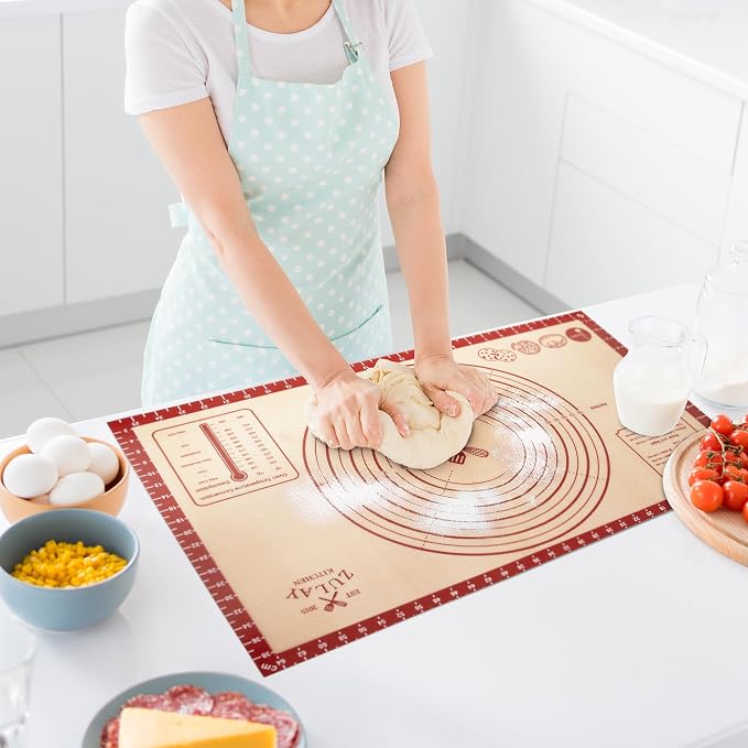 Zulay Kitchen XL Silicone Baking Mat 26x16 Inch – Extra Thick 0.7mm Non-Slip Pastry Mat with Measurements – Reusable Nonstick Sheet for Rolling Dough, Pie Crust & Cookies, Large Countertop Liner - Red