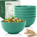 Wheat Straw Bowls 60oz, Unbreakable Large Cereal Bowls Set of 6, Plastic Bowls Reusable Salad Soup Bowls Microwave Safe, Big Bowl for Kitchen and Apartment, Large Bowls for Eating- Green
