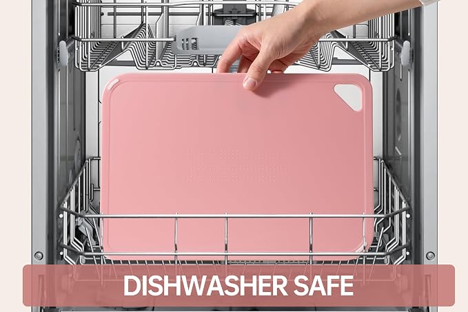 Plastic Cutting Board Set of 3, Pink Cutting Board for Kitchen | Non-Slip with Grip Handle, Chopping Board for Cooking, Bpa Free, Dishwasher Safe, Reversible, Cute Pink kitchen Accessories