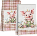 Jztco 2 Pcs Cute Pig Kitchen Towels, Plaid Pink Soft Absorbent Hand Towels | Pig Gifts for Women Mom Grandma Microfiber Dish Cloths for Drying Dishes, Waffle Dish Towels for Kitchen Bathroom Decor
