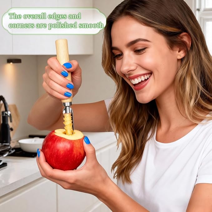 2-Pack Vegetable Corer Tool - 8" Stainless Steel Fruit & Veggie Corer for Zucchini, Apples, Eggplant - Hollow Out for Stuffing with Wood Handle - Kitchen Coring Tool